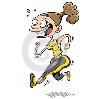 Young woman  jogging with a big smile on her face