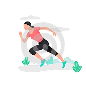 Young woman jogging. Marathon racer running. Athlete runner.