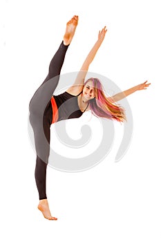 Young woman jumping high