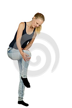 Young woman with knee injury