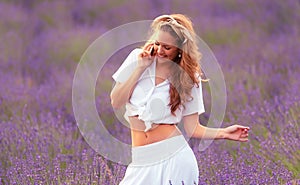 Young woman in lavender field