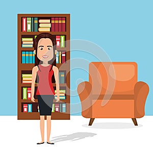 Young woman in the library character scene
