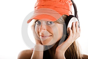 Young woman listen music