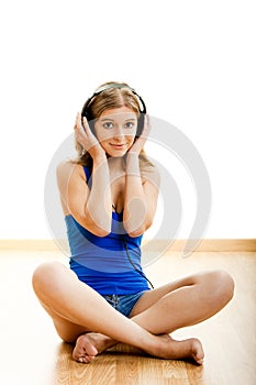 Young woman listen music