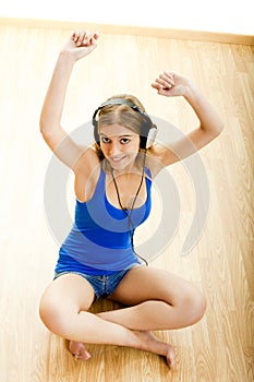 Young woman listen music