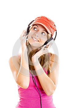 Young woman listen music