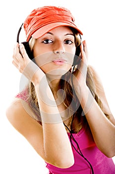 Young woman listen music