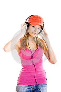 Young woman listen music