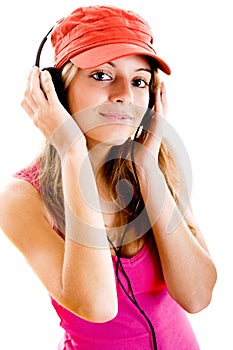 Young woman listen music