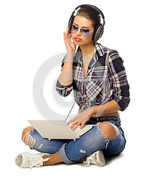 Young woman listen music