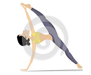 Young woman with lithe figure doing sport or yoga exercises illustration photo