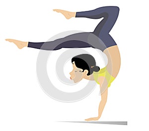 Young woman with lithe figure doing sport or yoga exercises