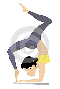 Young woman with lithe figure doing sport or yoga exercises illustration