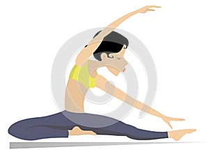 Young woman with lithe figure doing sport or yoga exercises photo