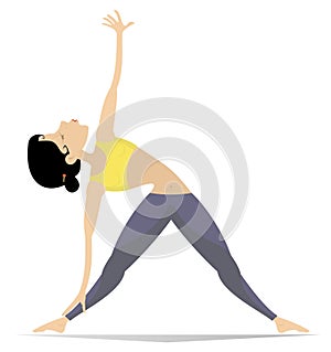 Young woman with lithe figure doing sport or yoga exercises isolated on white