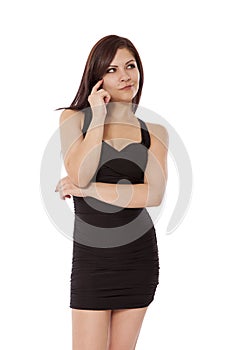 Young woman in a little black dress looks like she has a great i