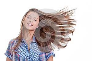 Young woman with long healthy hair.