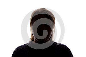 Young woman look ahead with flowing hair - horizontal silhouette