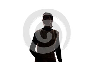 Young woman looking up - horizontal silhouette