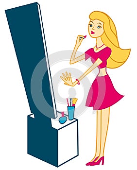 Young woman looks in the mirror character vector illustration
