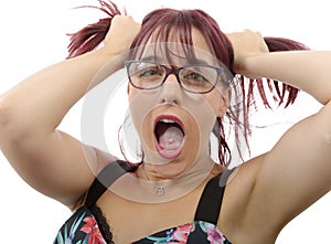 Young woman makes funny faces