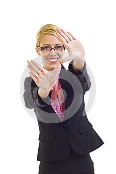 Young woman making a snapshot sign