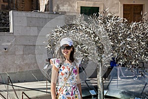 Young woman on Mallorca street. Sunny summer Day