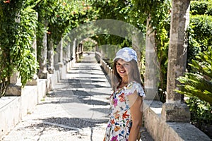 Young woman on Mallorca street. Sunny summer Day