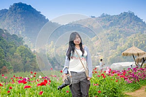 Young Woman Meadow of Flowers