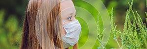 Young woman in a medical mask because of an allergy to ragweed BANNER, long format