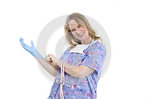 Young woman in medical scrubs
