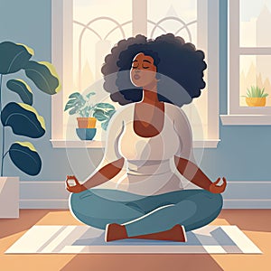 Young woman meditating to relax and get rid of stress, AI generated