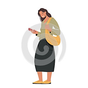 Young Woman Messaging, Student Girl Character Texting Sms or Call on Mobile Phone, Send Messages to Friends Use Cellular