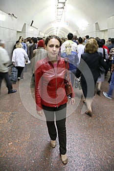 Young woman in metro