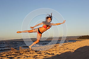 Young woman mid air