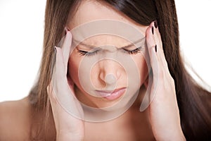 Young woman with migraine