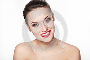 Young woman model with glamour red lips