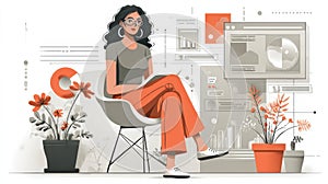 Young Woman in Modern Office Space Analyzing Data and Trends