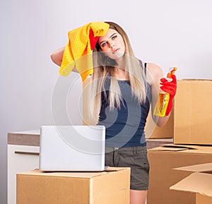 Young woman moving to new place