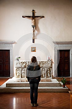 Young Woman In One Of Italian Church