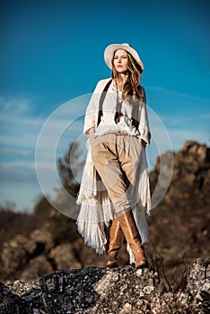 Young woman outdoors fashion portrait photo