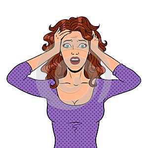 Young woman with panic emotion pop art vector