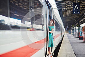 Young woman in Parisian underground or railway station