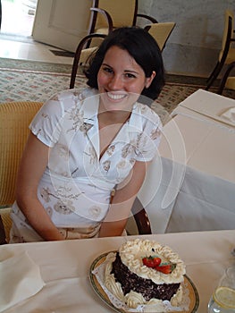 Young Woman at Party with Cake