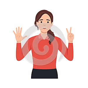 Young woman with peace signs. sign language gesticulation