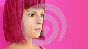 Young woman pink blunt hair head 3D illustration