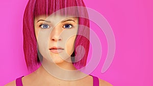 Young woman pink blunt hair head 3D illustration