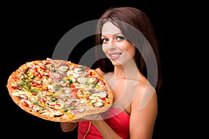 Young woman with pizza
