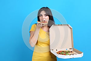 Young woman with pizza