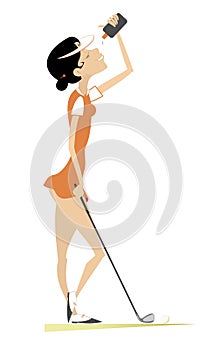 Young woman playing golf. Illustration